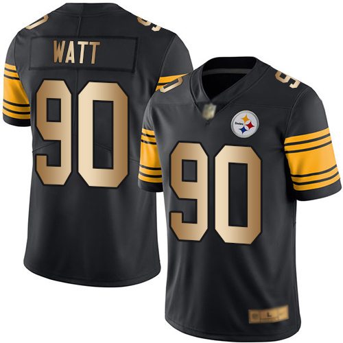 Men Pittsburgh Steelers Football 90 Limited Black Gold T J Watt Rush Vapor Untouchable Nike NFL Jersey